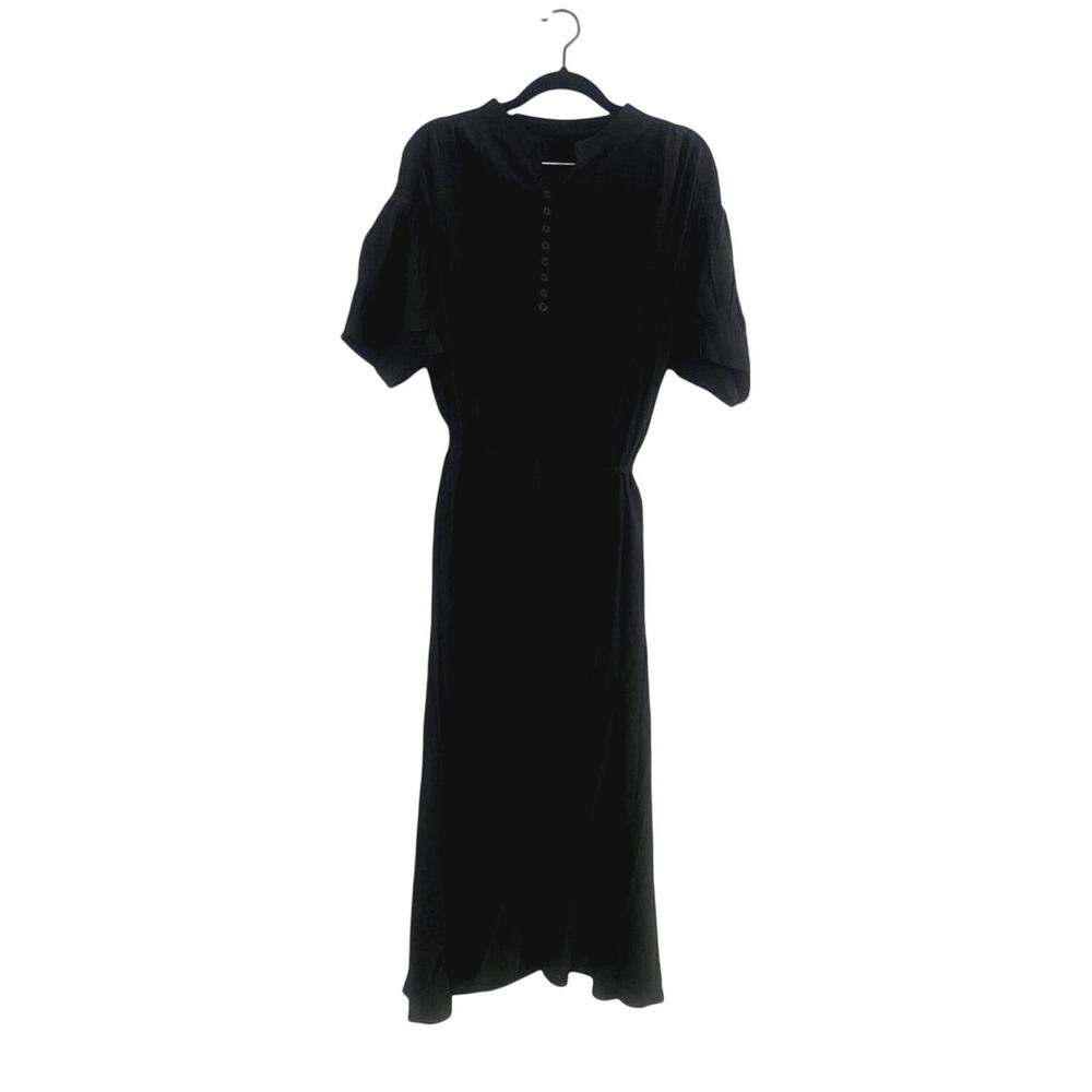 NWOT Short Sleeve Kaftan Button Mock Collar Shirt Maxi Dress Pockets XL Black